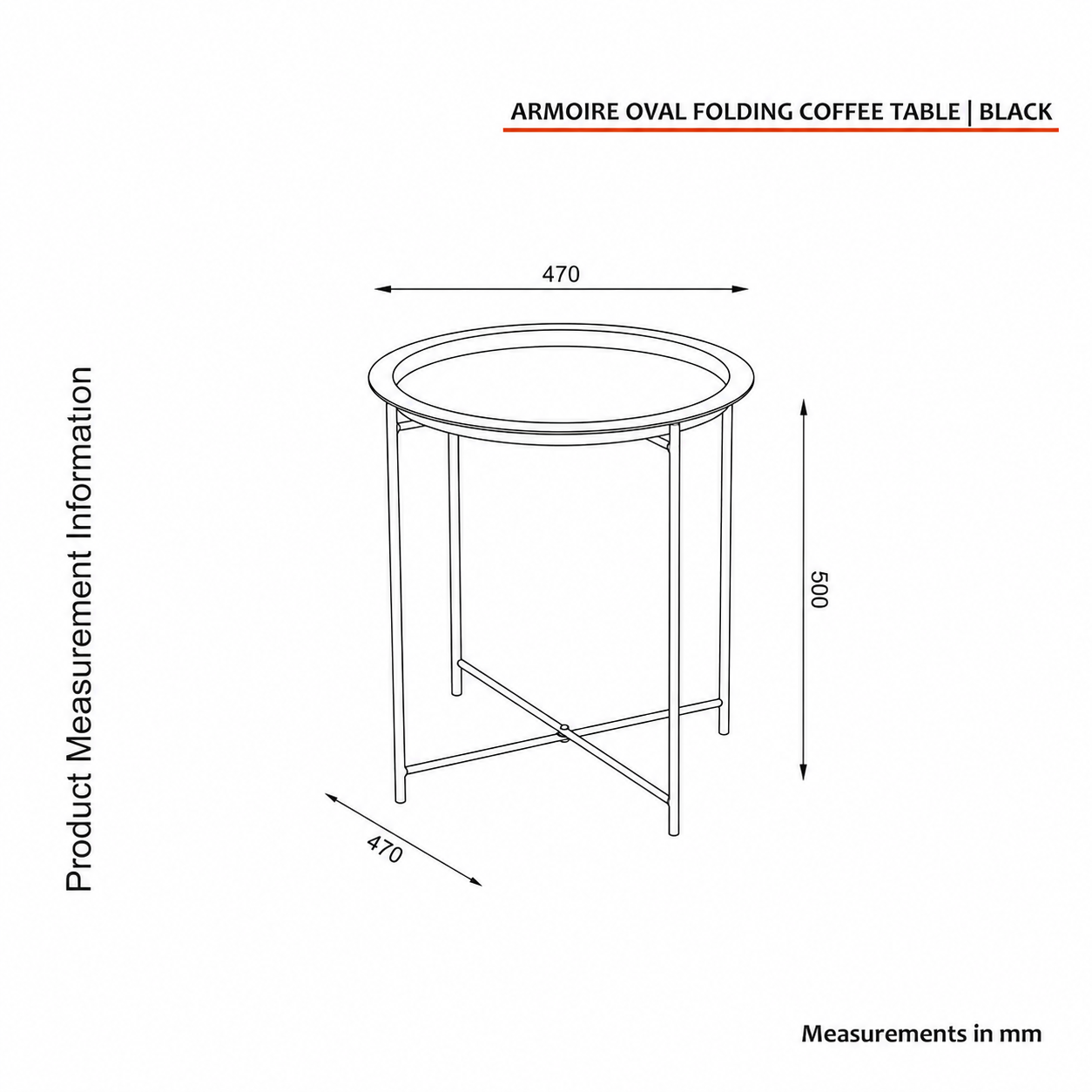 Armoire Oval Folding Coffee Table | Black