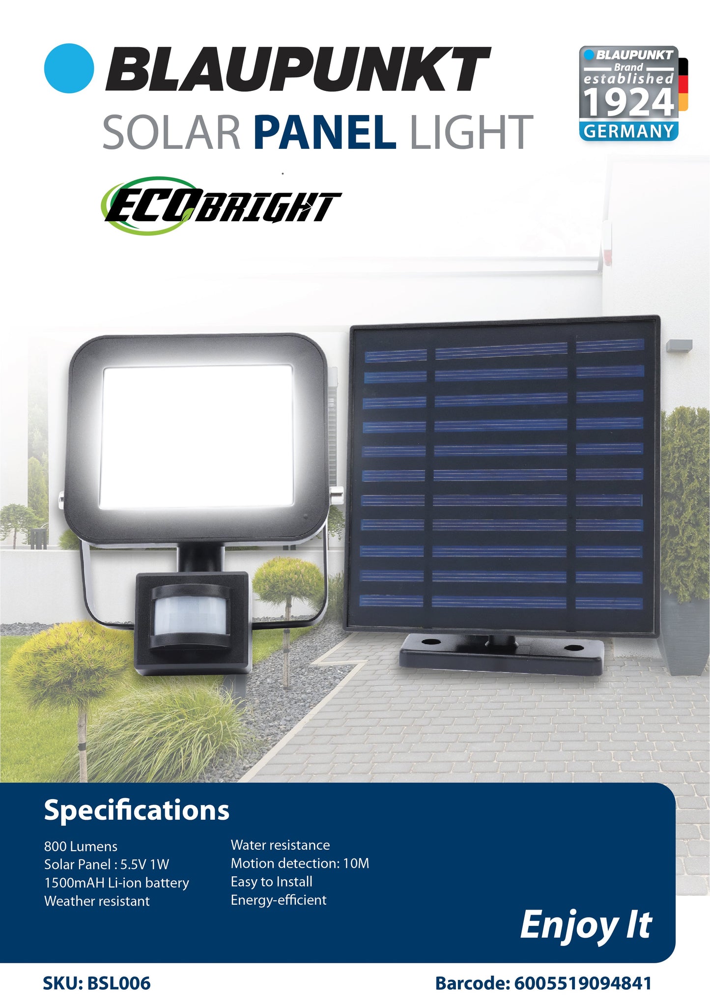 Blaupunkt EcoBright Solar Panel Light 800 Lumens