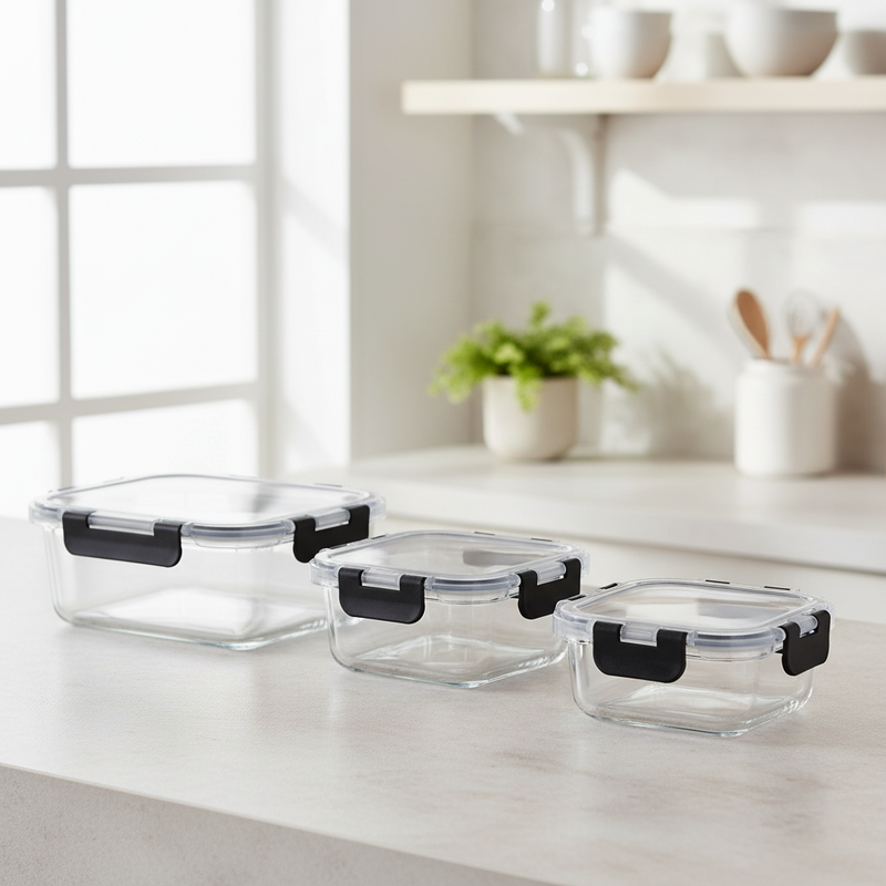 Milex 3pcs Locking Lid Glass Container Set