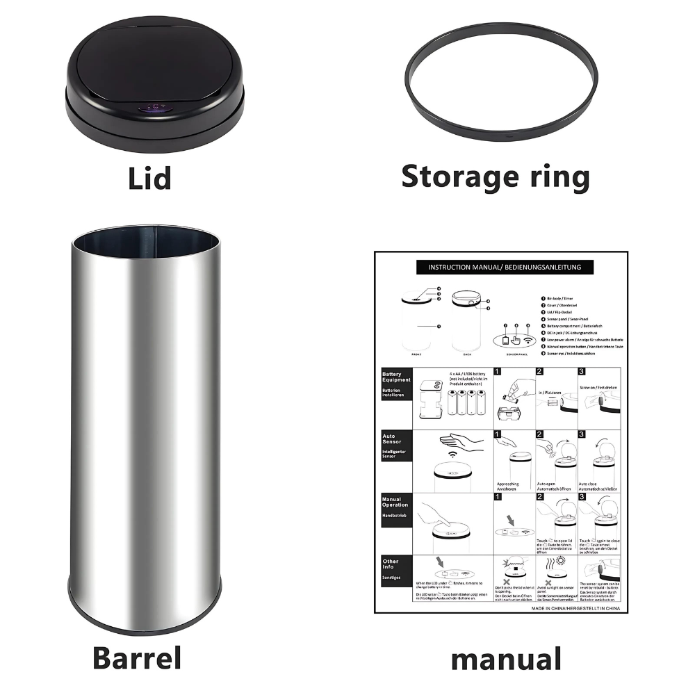 HomeMax 50L Round S/S Sensor Bin