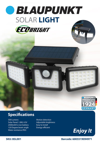 Blaupunkt Ecobright 3 Way Solar Light 450 Lumens