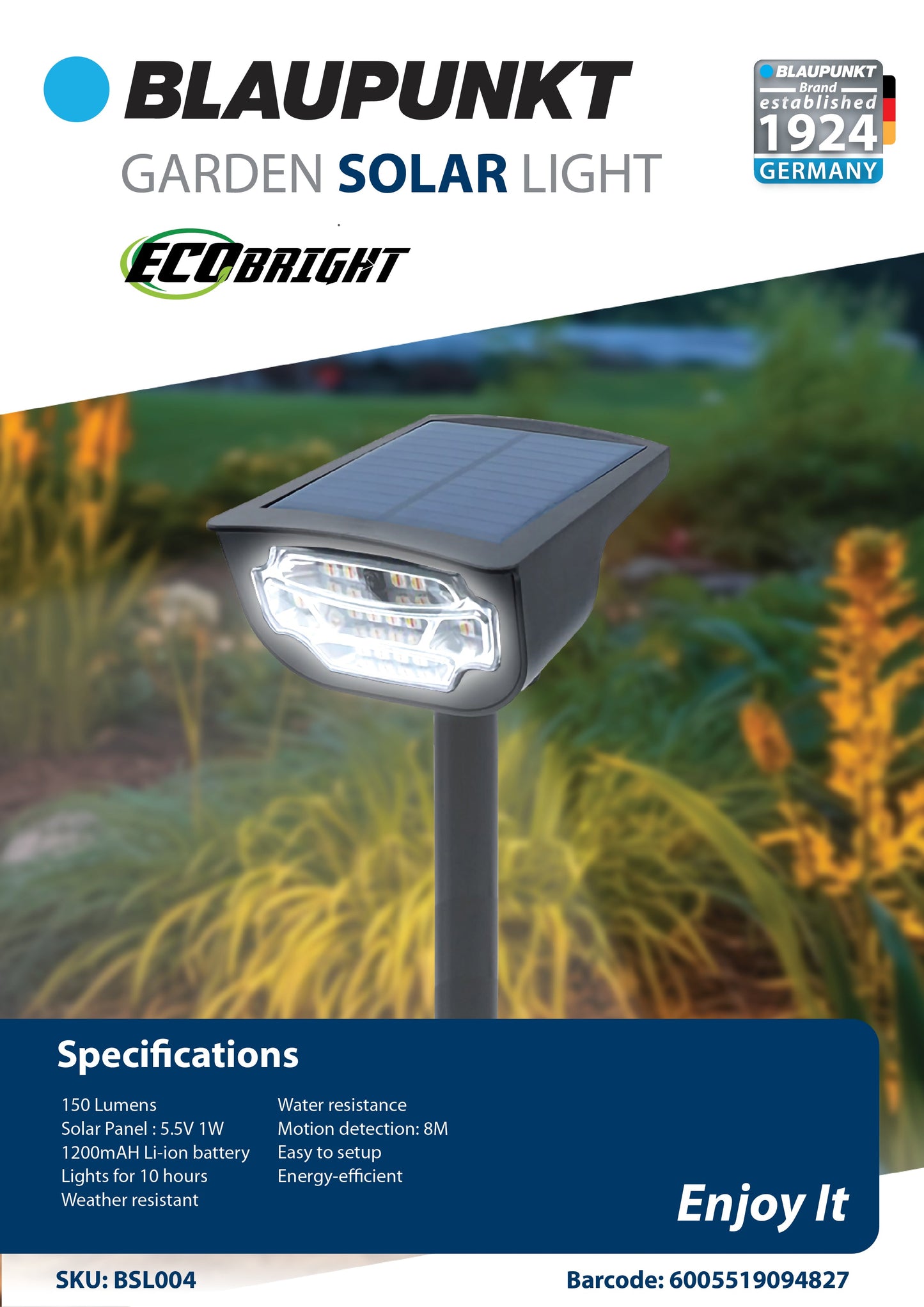 Blaupunkt EcoBright Garden Solar Light 150 Lumens