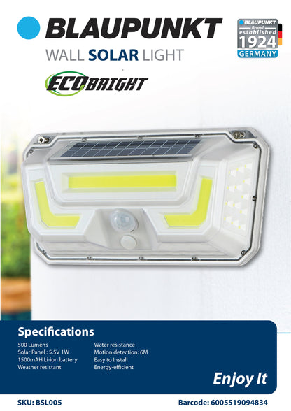 Blaupunkt EcoBright Wall Solar Light 500 Lumens