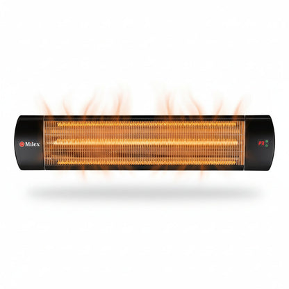 Milex patio heater with flames on a white background