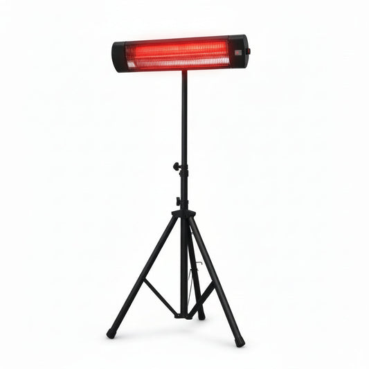 Infrared patio heater on a stand with a white background