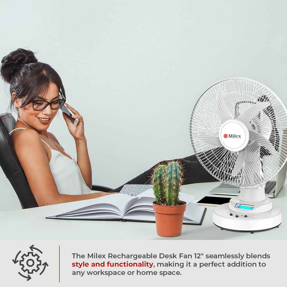 Milex Rechargeable Desk Fan 12"