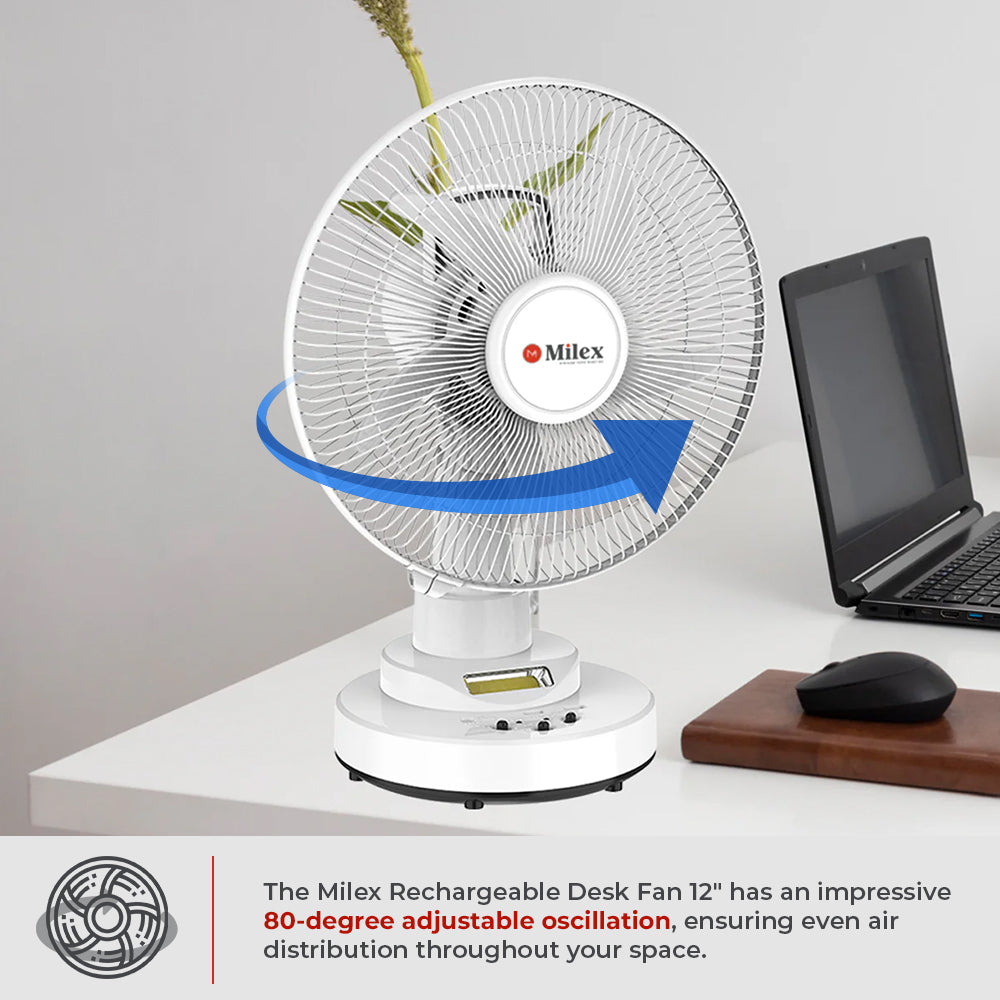 Milex Rechargeable Desk Fan 12"