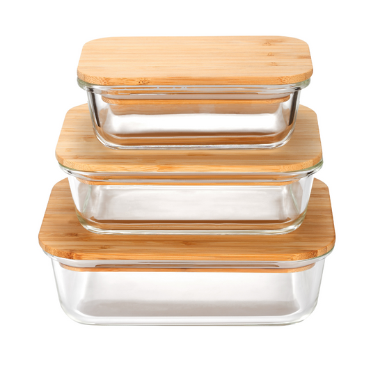 Milex 3pcs Bamboo Lid Glass Container Set