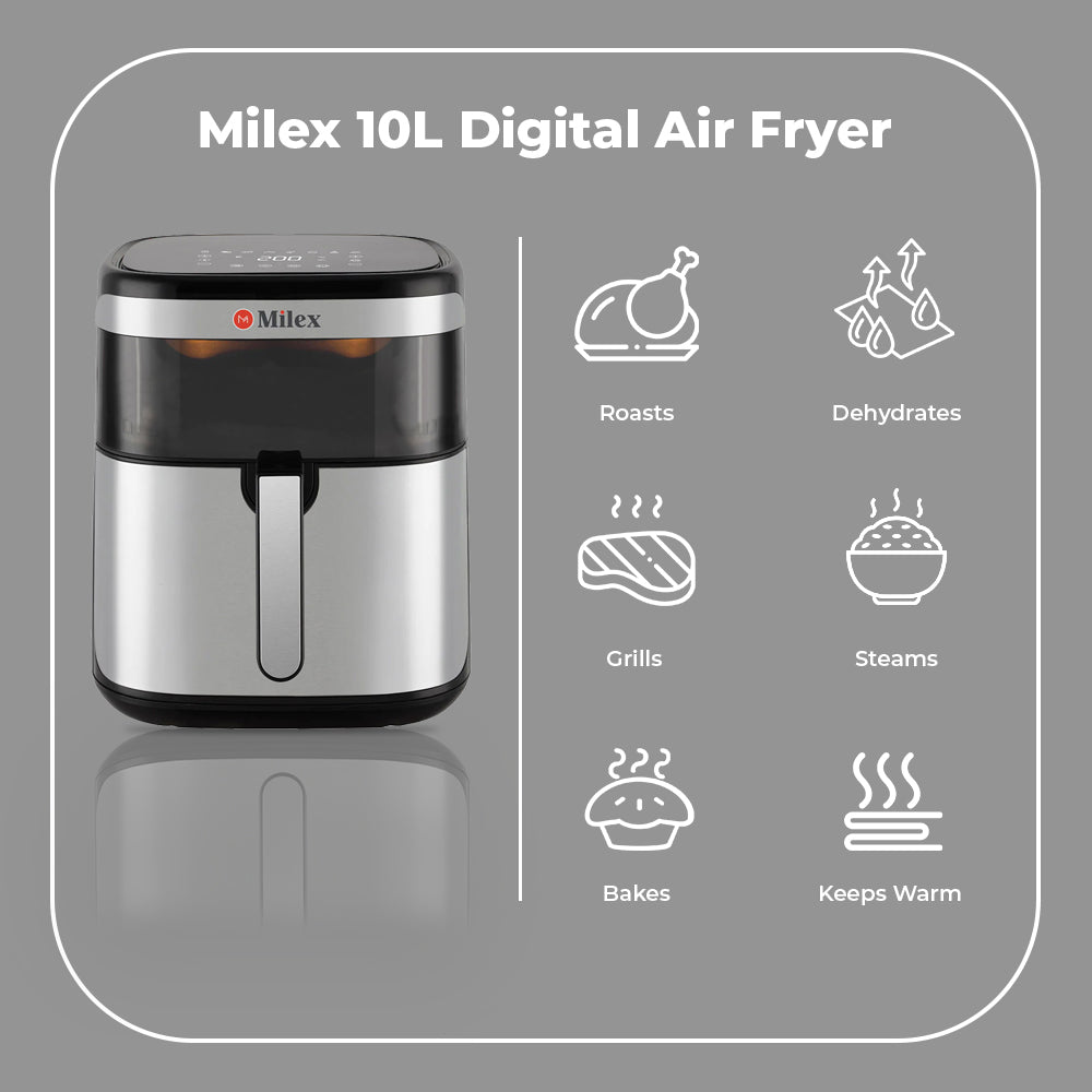 Milex 10L Digital Air Fryer – 1700W LED Digital Air Fryer with Viewing Window