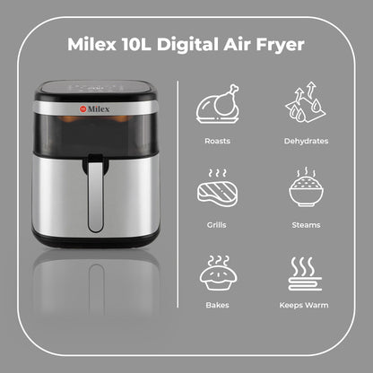 Milex 10L Digital Air Fryer – 1700W LED Digital Air Fryer with Viewing Window