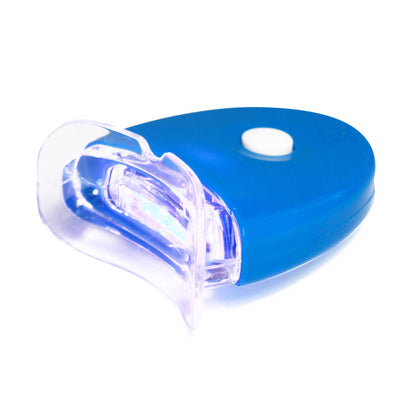 Blue and clear dental tool on a white background