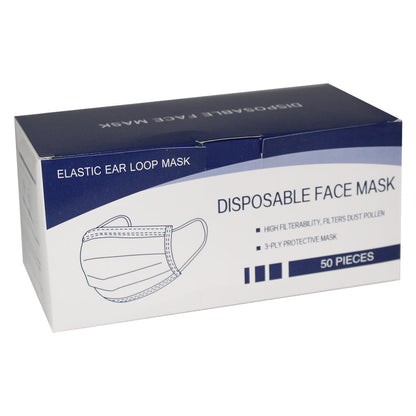 3-Ply Disposable Protective Face Masks - 50 per pack