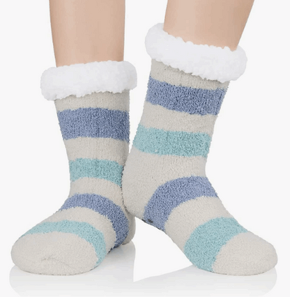 Comy Anti Slip Ladies Comfy Socks - Blue & Grey